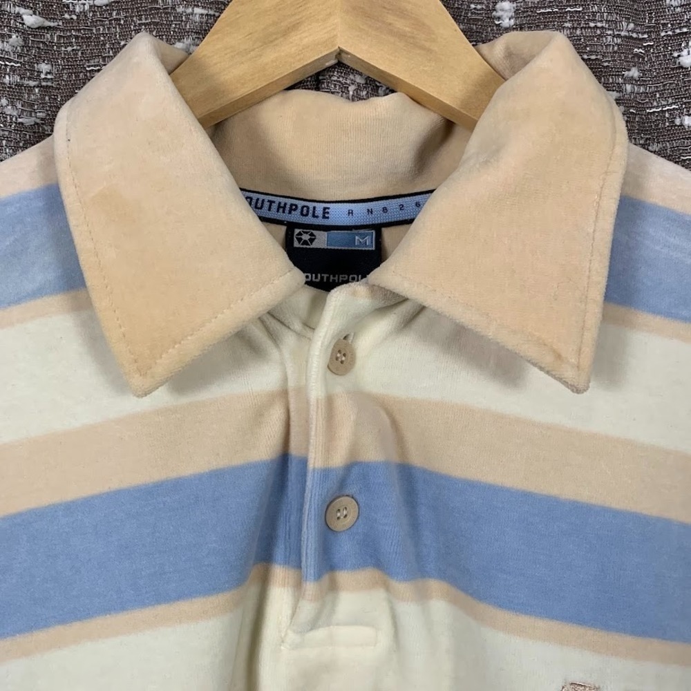 Vtg Y2K Southpole‎ Striped Fleece Polo Shirt Embroidered Skater Hip Hop Men's M - Picture 7 of 11